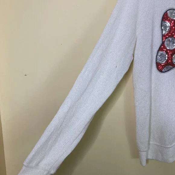 Disney Parks Minnie Mouse Sweater Womens Large Sequin Bow Knit Flaw Cosplay - Picture 6 of 9